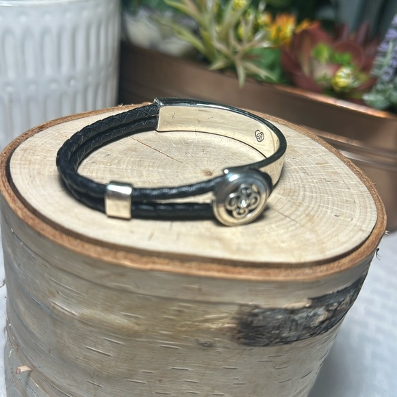 Brighton collectibles bracelet silver black braided leather pull on - Picture 3 of 8